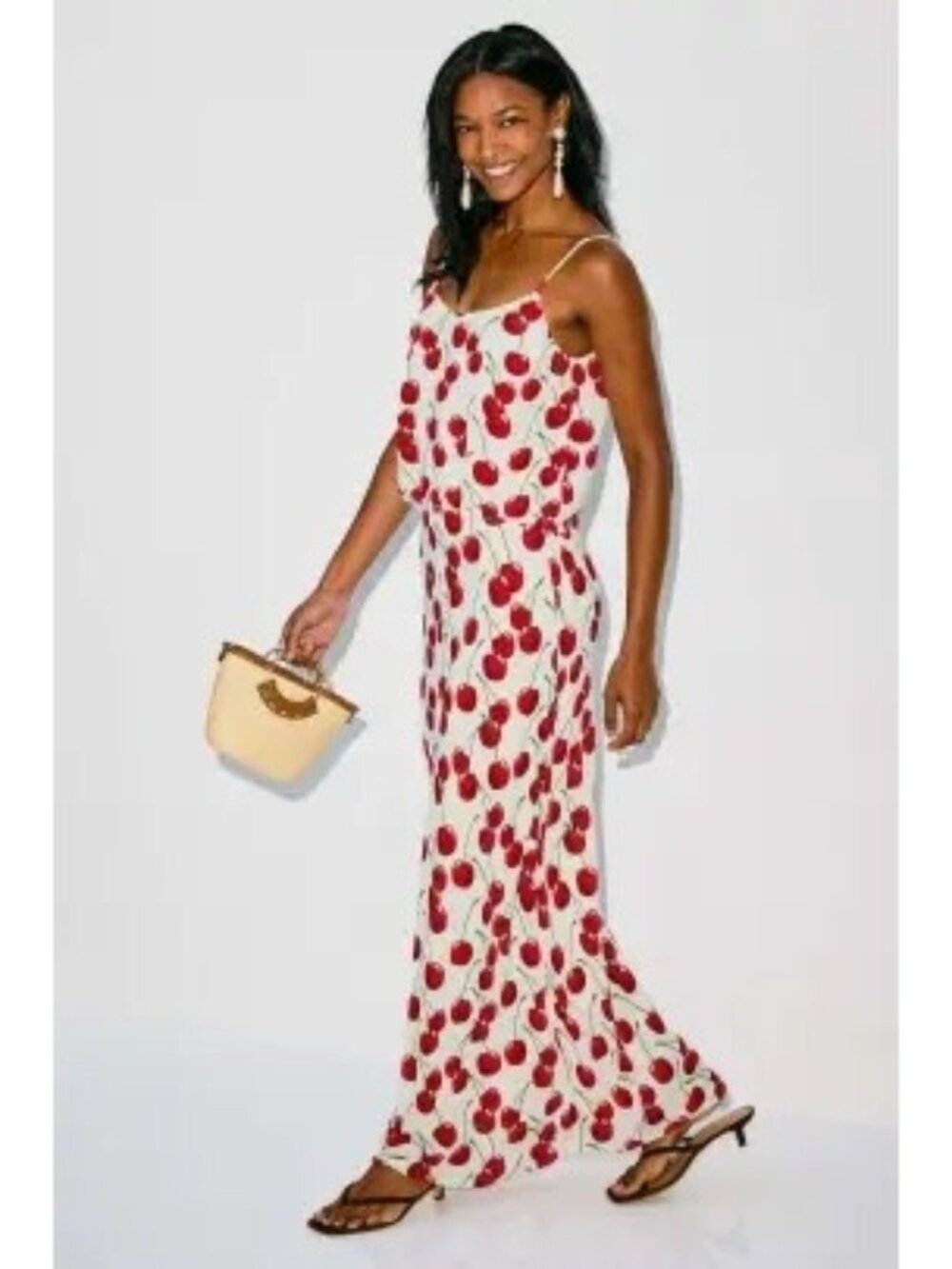 SS-33. Muma World White Cherry Bias Maxi Skirt
